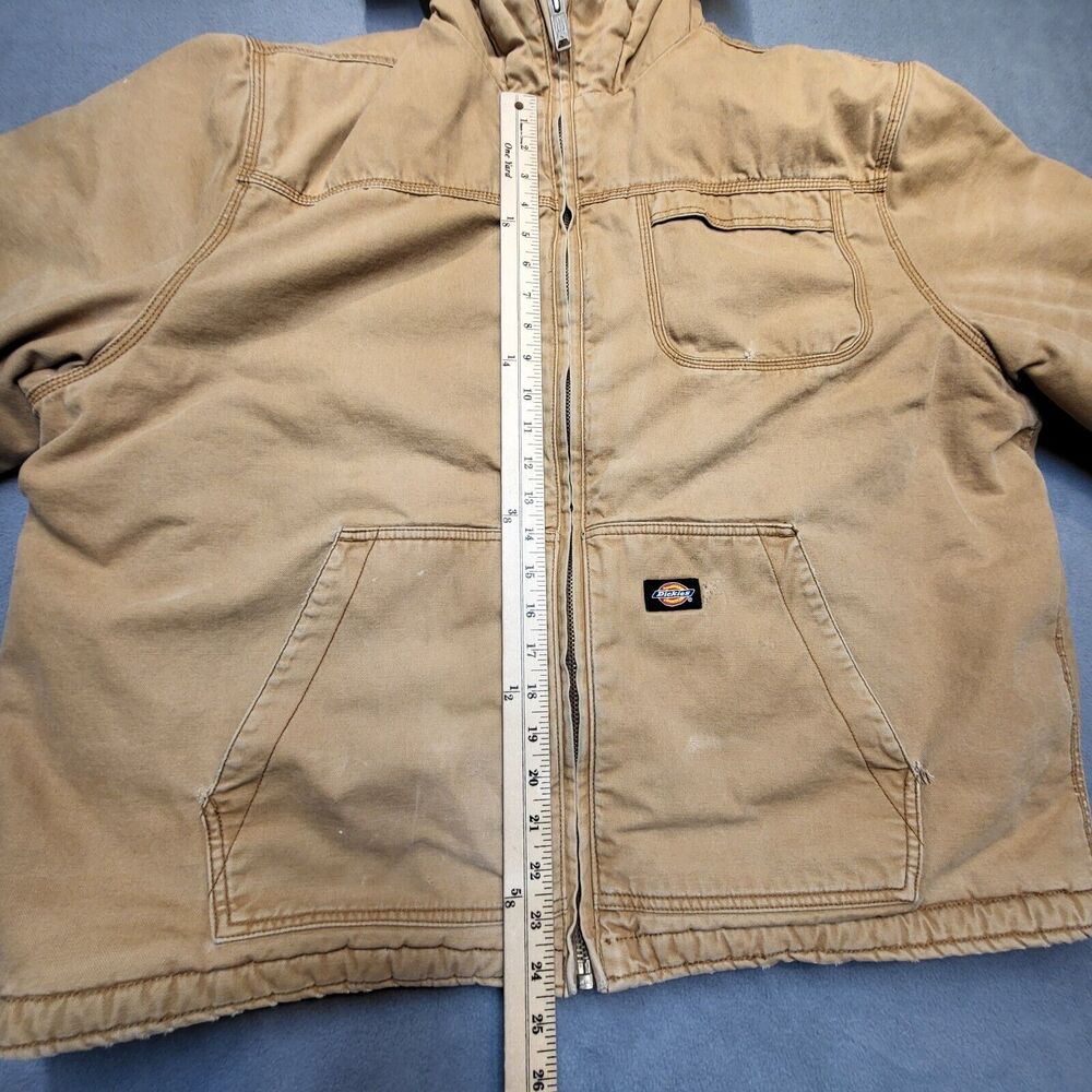 Dickies Jacket Mens 2XL Sherpa Lined Hooded Duck Brown Canvas Full Zip Thrashed - Picture 7 of 10